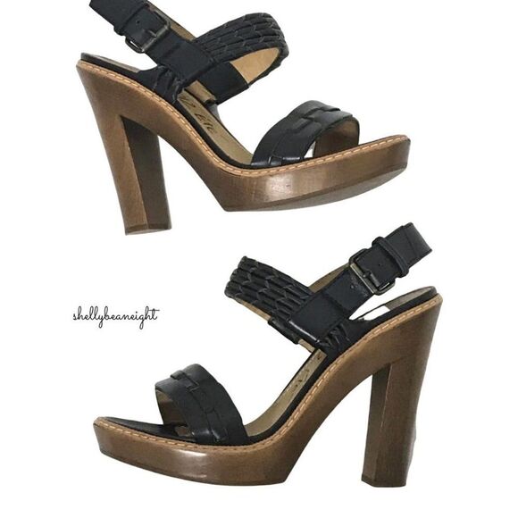 LANVIN Leather WOOD Heels Sandals 40 9 9.5 $1290 - Picture 3 of 12